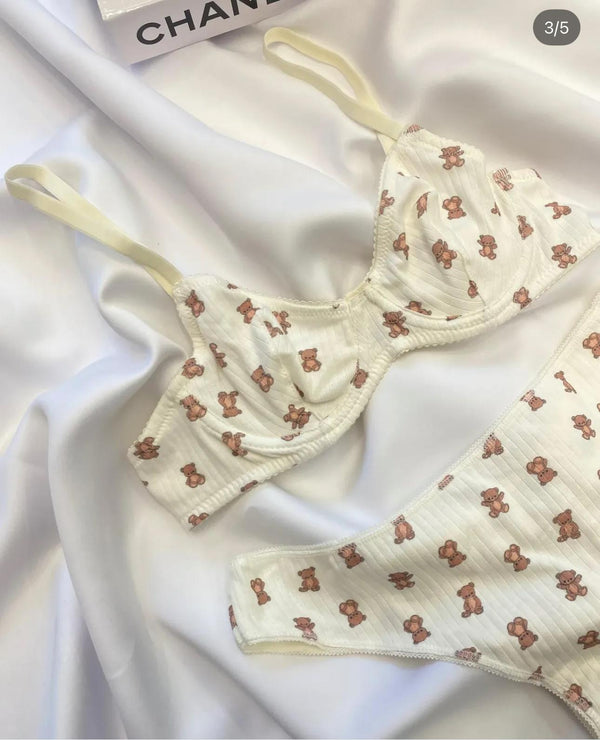 Soft Cotton Teddy Print Lingerie Set