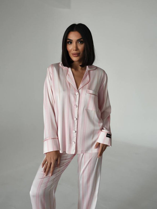 Blush Pink Striped Satin Pajama Set